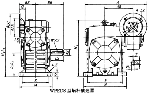 WPEDS型蝸輪蝸桿減速器主要尺寸