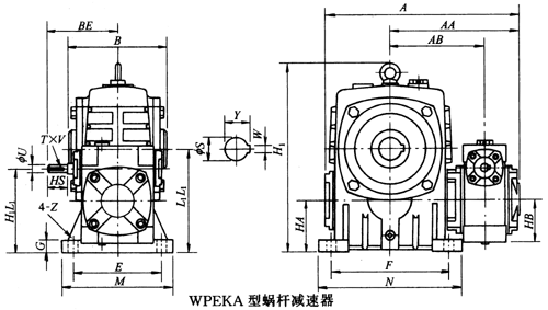 WPEKA型蝸輪蝸桿減速器主要尺寸