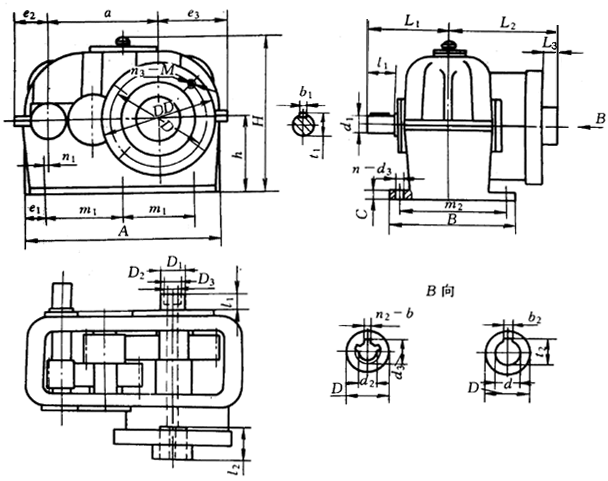 塑料擠出機減速器外形及安裝尺寸