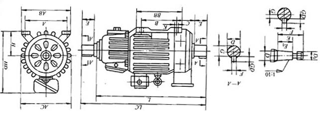 YZRF(YZRG)自帶風機(管道通風)型起重及冶金用三相異步電動機外形尺寸